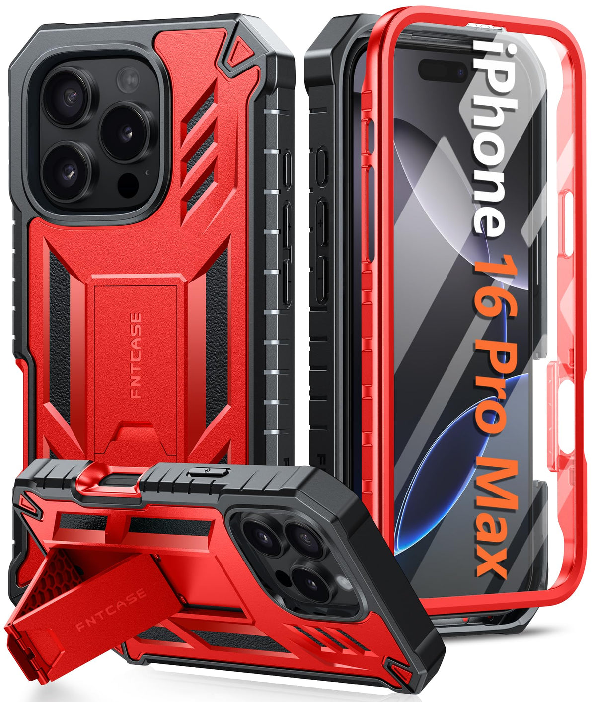FNTCASE for iPhone 17e Case with Built-in Screen Protector and Kickstand