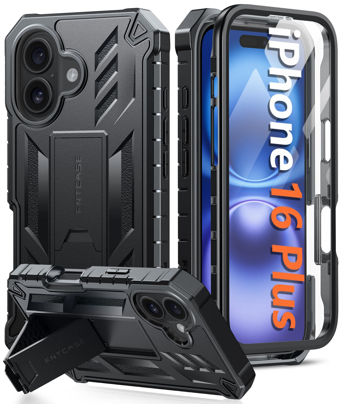 FNTCASE for iPhone 17e Case with Built-in Screen Protector and Kickstand