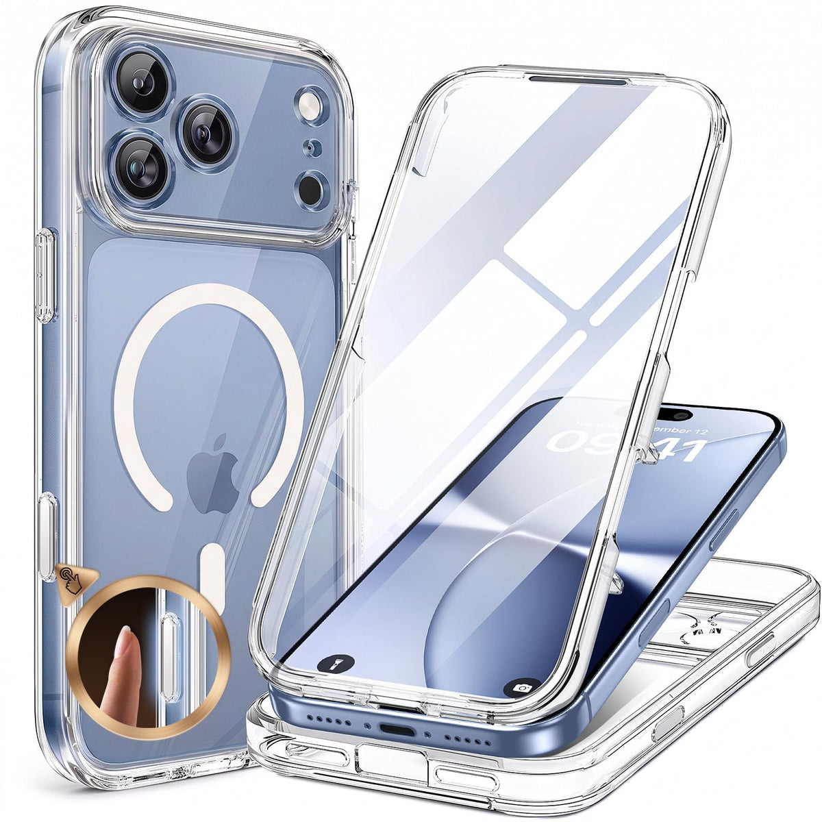 Miracase Magnetic for iPhone 15 Pro Max Case 6.7'' [Compatible with Magsafe] Full-Body Drop Proof Bumper Phone Case for iPhone 15 Pro Max with Built-in 9H Tempered Glass Screen Protector,Black