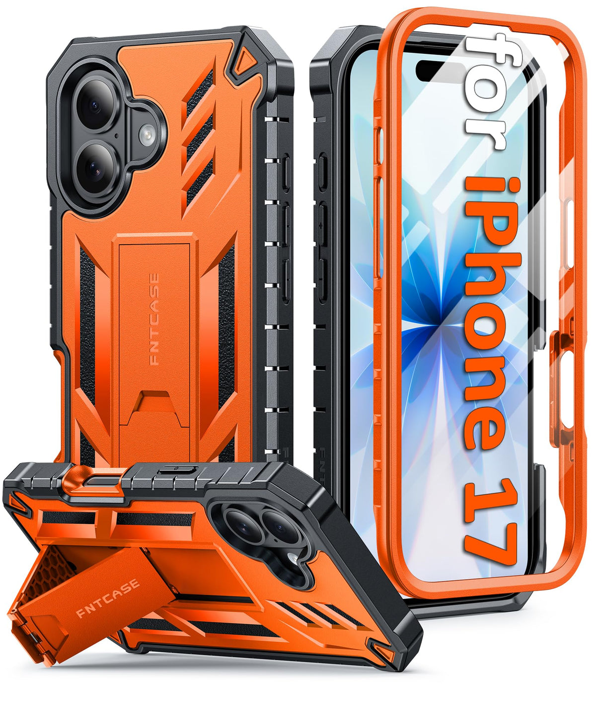 FNTCASE for iPhone 17e Case with Built-in Screen Protector and Kickstand