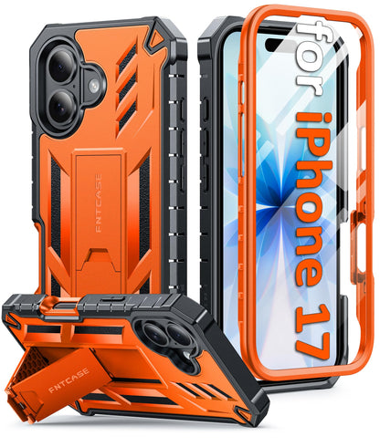 FNTCASE for iPhone 17e Case with Built-in Screen Protector and Kickstand