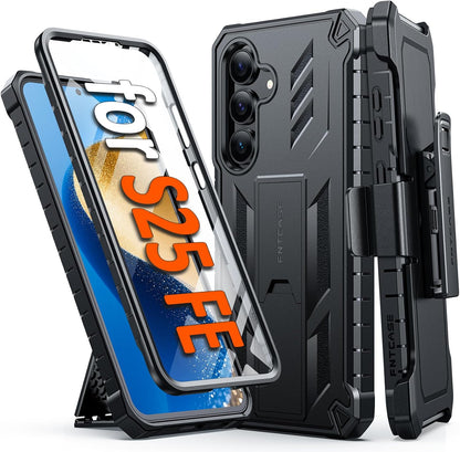 FNTCASE for Samsung Galaxy S25-FE Case with Belt Clip and Kickstand Black