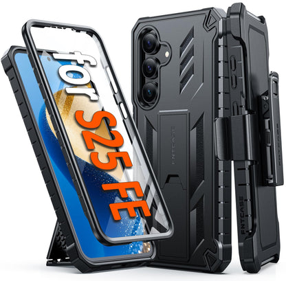 FNTCASE for Samsung Galaxy S25-FE Case with Belt Clip and Kickstand Black