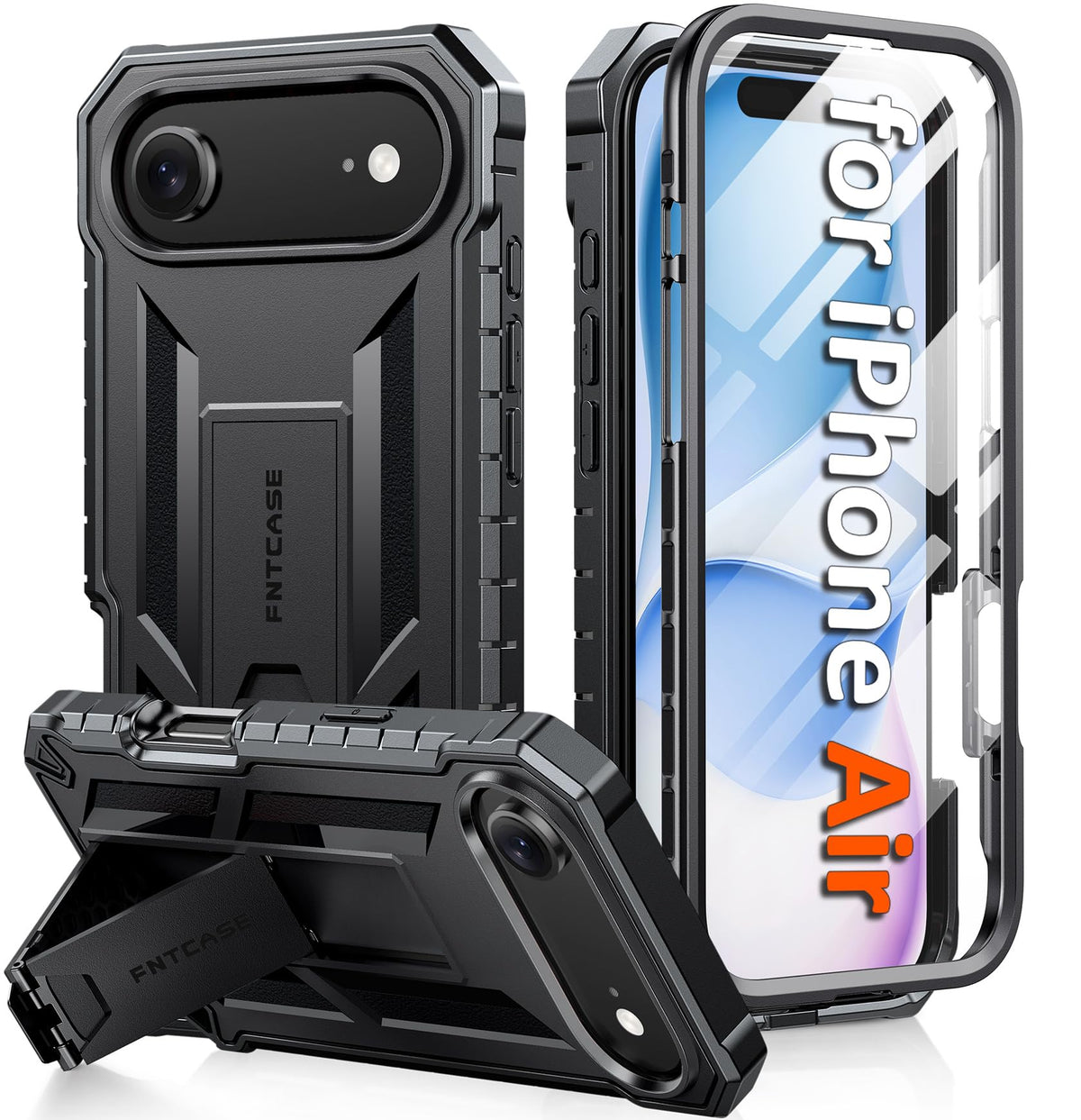 FNTCASE for iPhone 17e Case with Built-in Screen Protector and Kickstand