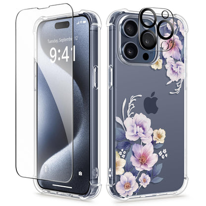 GVIEWIN for iPhone 14 Case Floral, Screen Protector & Camera Lens Protector