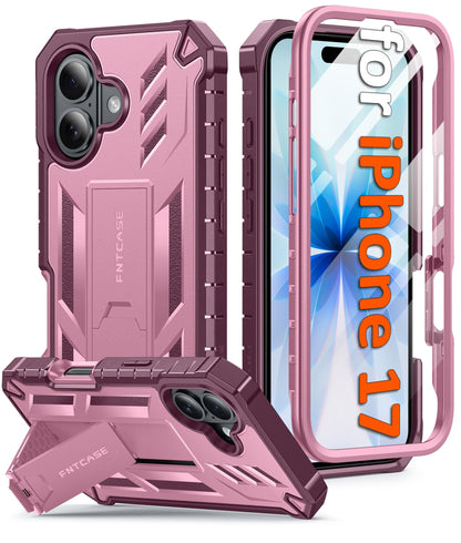 FNTCASE for iPhone 17e Case with Built-in Screen Protector and Kickstand