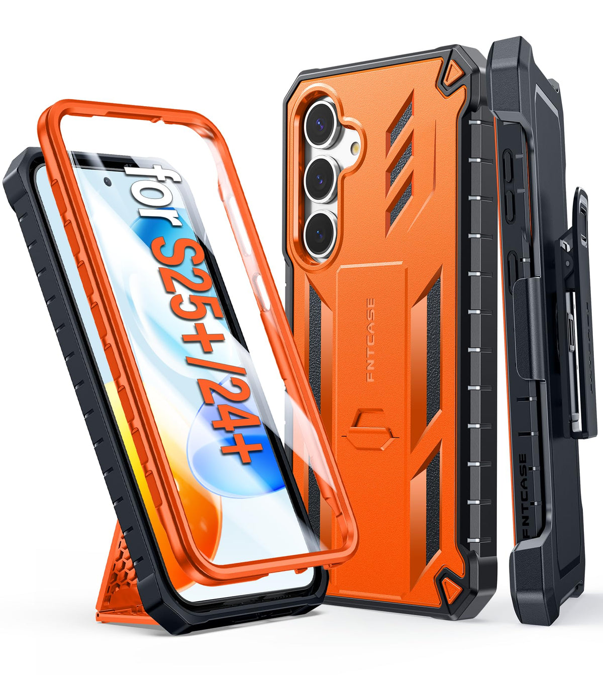 FNTCASE for Samsung Galaxy S25-FE Case with Belt Clip and Kickstand Black