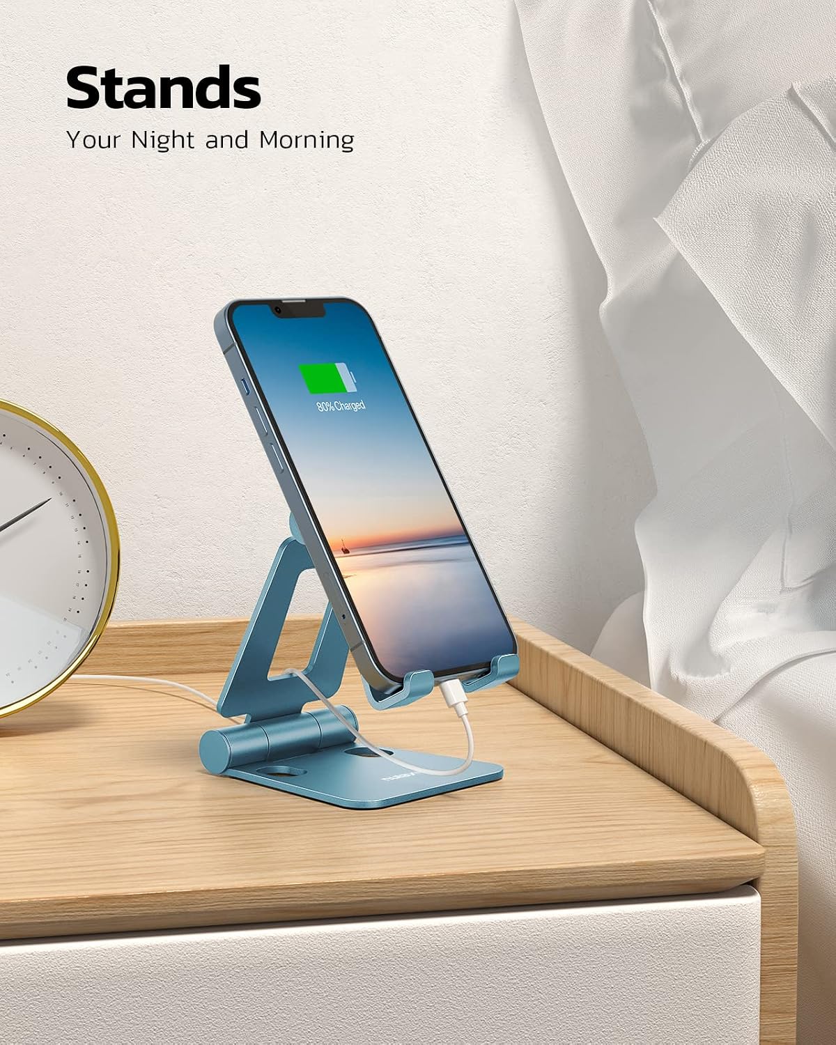Nulaxy Full Aluminum Dual Folding Cell Phone Stand for Desk, Blue