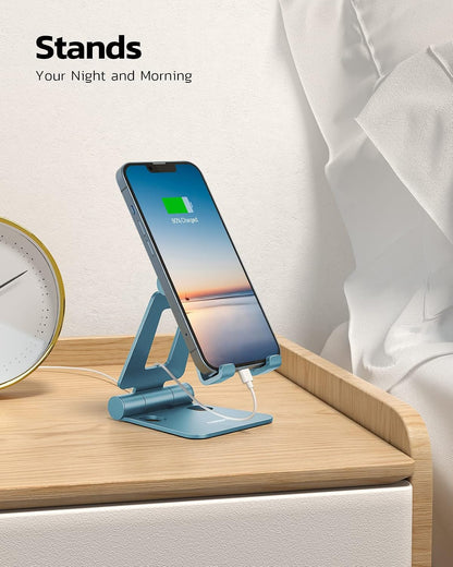 Nulaxy Full Aluminum Dual Folding Cell Phone Stand for Desk, Blue