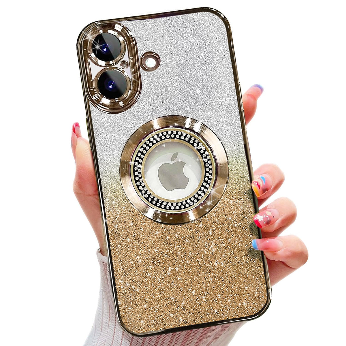 Misscase for iPhone 14 Magnetic Glitter Case Compatible with MagSafe,Full Protection Slim Shockproof Anti-Scratch Case with Camera Lens Protector Logo View Dust-Proof Net for Women Gold
