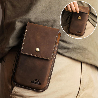 Topstache Leather Phone Holster for iPhone 17/16/15/14/13 Pro Max & Plus - Belt Clip Cell Phone Case for Galaxy S25/S24/S23 Ultra & Plus - Leather Belt Holder Pouch for Men, XL,Darkbrown