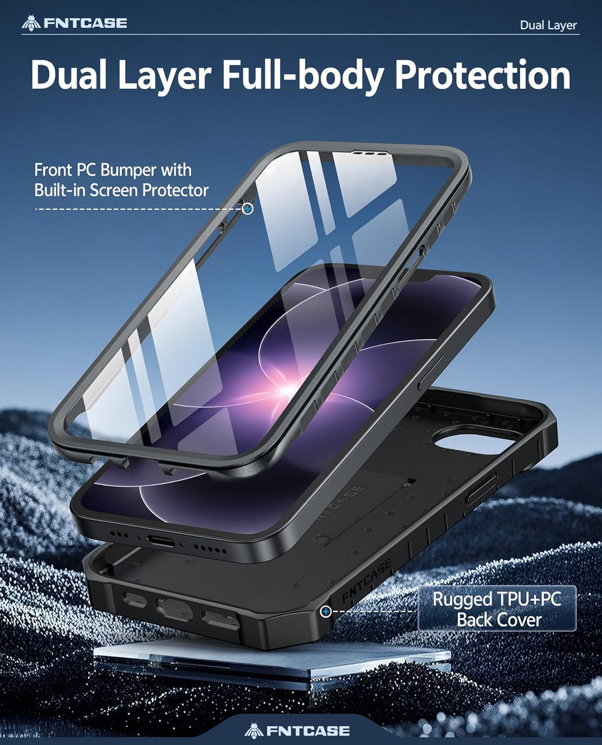 FNTCASE for iPhone 17e Case with Built-in Screen Protector and Kickstand