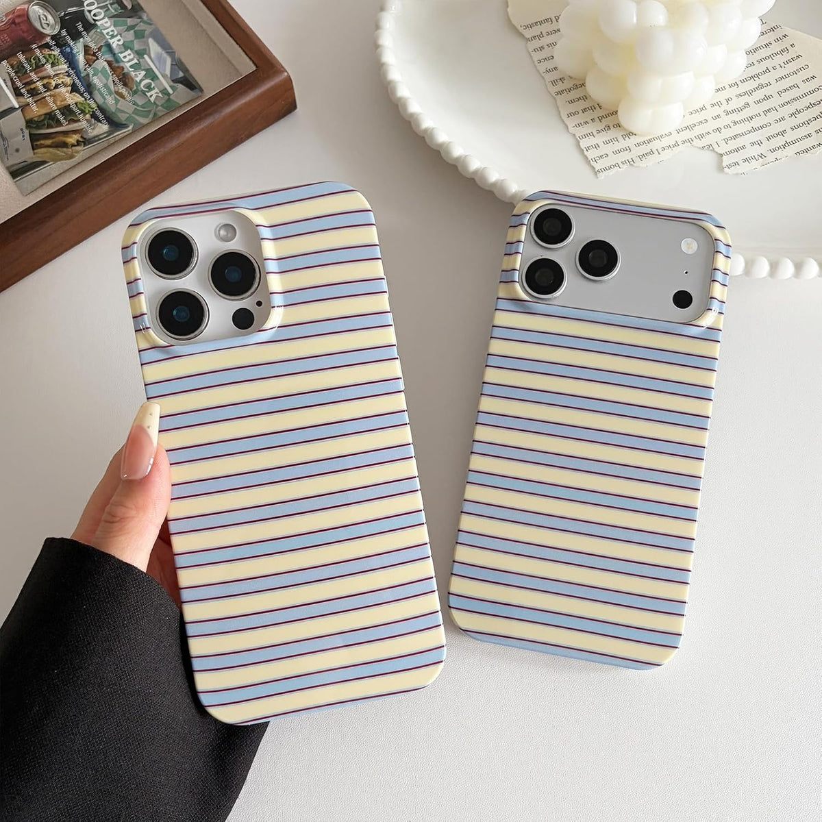 for iPhone 18 Pro Max Case / 17 Pro Max Case Striped, Blue Yellow
