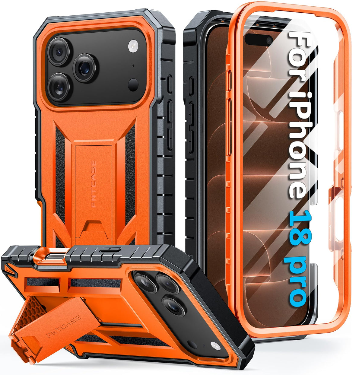 FNTCASE for iPhone 17e Case with Built-in Screen Protector and Kickstand