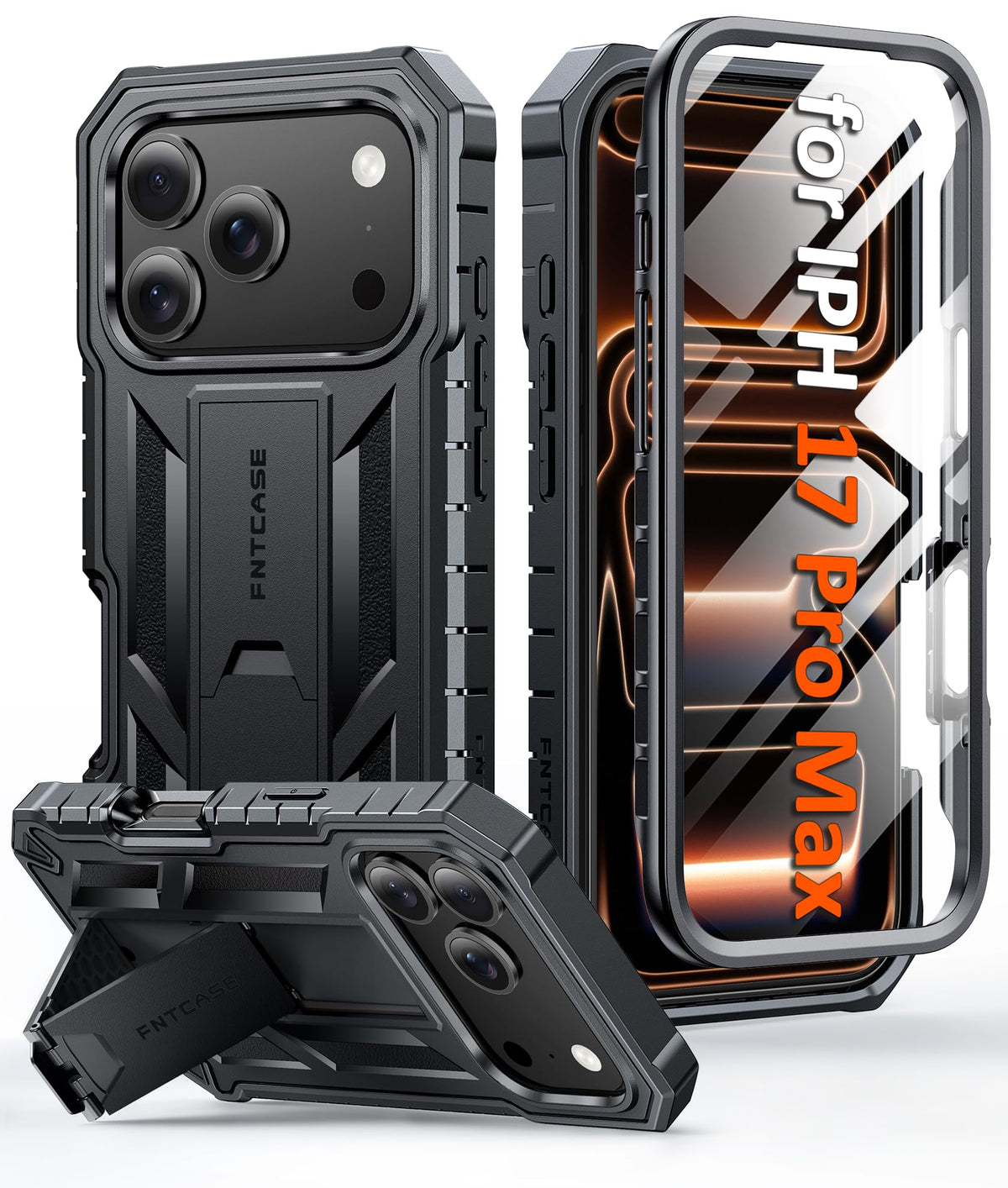 FNTCASE for iPhone 17e Case with Built-in Screen Protector and Kickstand