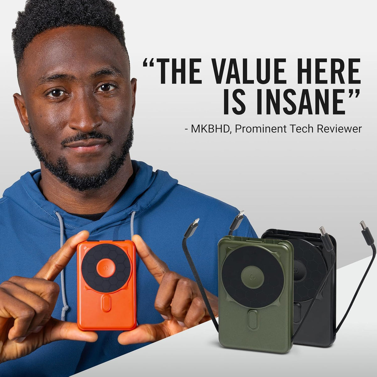Ridge 20W Magnetic Power Bank Battery Pack 10,000mAh - Fast Charging - Portable Charger Flight-Safe Travel Powerbank - Built-in Cables & Magnetic Attachment (Basecamp Orange)