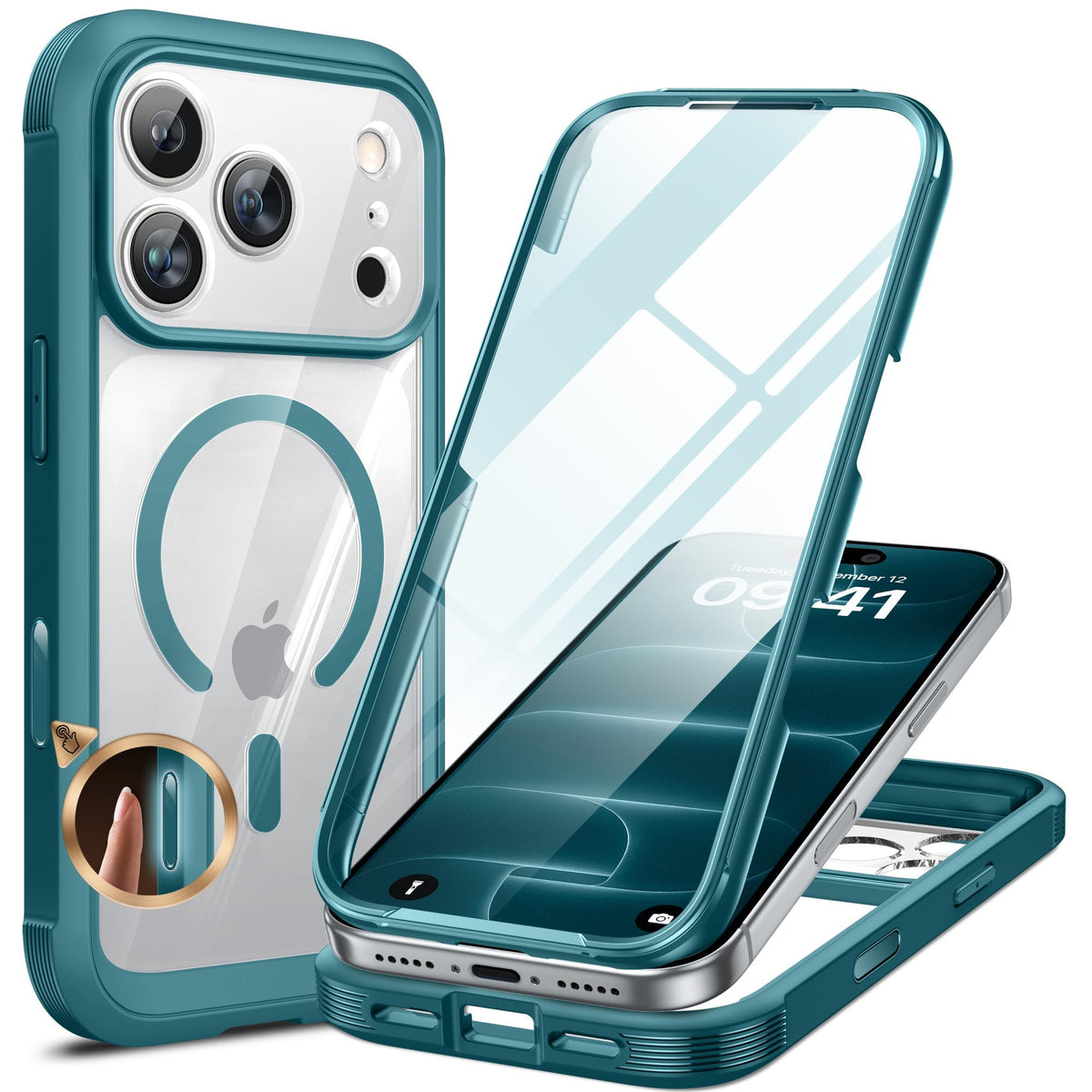Miracase Magnetic for iPhone 15 Pro Max Case 6.7'' [Compatible with Magsafe] Full-Body Drop Proof Bumper Phone Case for iPhone 15 Pro Max with Built-in 9H Tempered Glass Screen Protector,Black