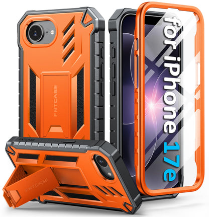 FNTCASE for iPhone 17e Case with Built-in Screen Protector and Kickstand