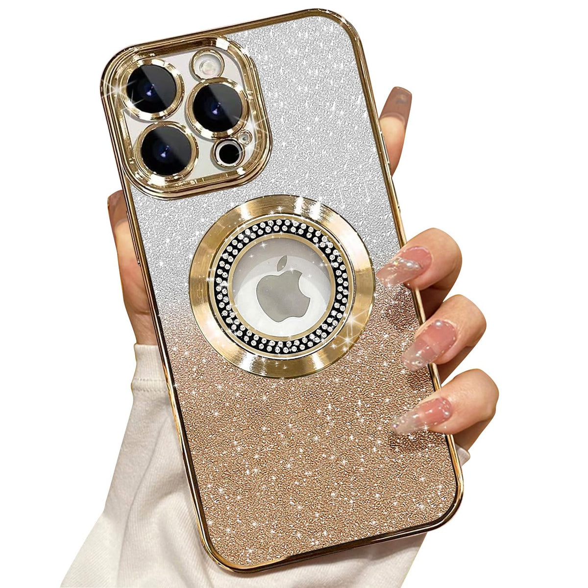 Misscase for iPhone 14 Magnetic Glitter Case Compatible with MagSafe,Full Protection Slim Shockproof Anti-Scratch Case with Camera Lens Protector Logo View Dust-Proof Net for Women Gold
