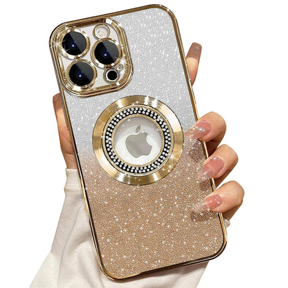 Misscase for iPhone 14 Magnetic Glitter Case Compatible with MagSafe,Full Protection Slim Shockproof Anti-Scratch Case with Camera Lens Protector Logo View Dust-Proof Net for Women Gold