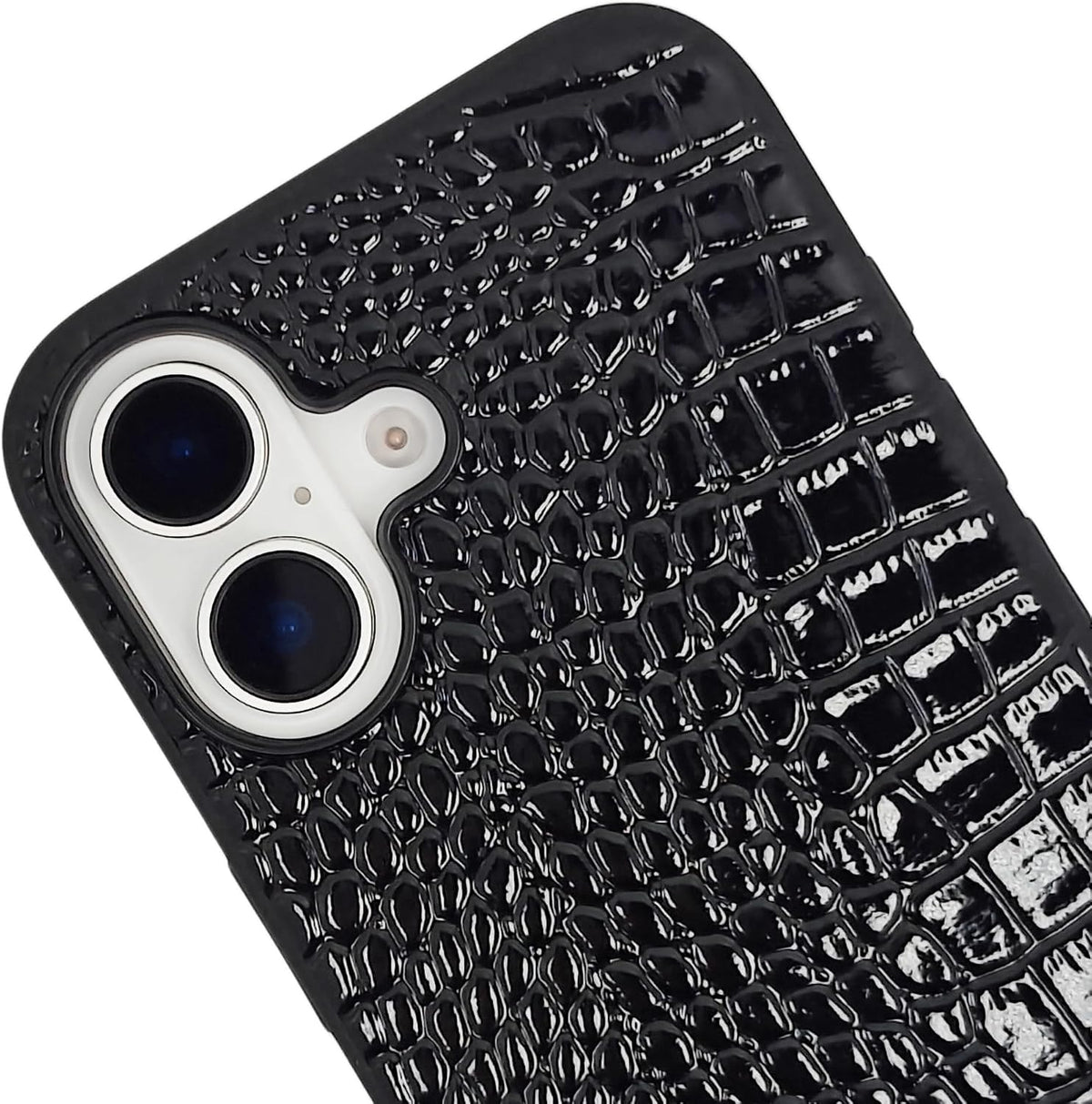 Compatible with iPhone 16 Pro Max Case for Women, Crocodile Synthetic Patent Leather Cover, Classic Fashion for iPhone16 Pro Max 2024 6.9 Inch - Black