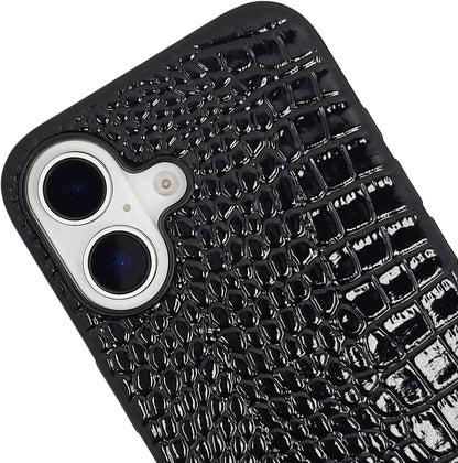 Compatible with iPhone 16 Pro Max Case for Women, Crocodile Synthetic Patent Leather Cover, Classic Fashion for iPhone16 Pro Max 2024 6.9 Inch - Black