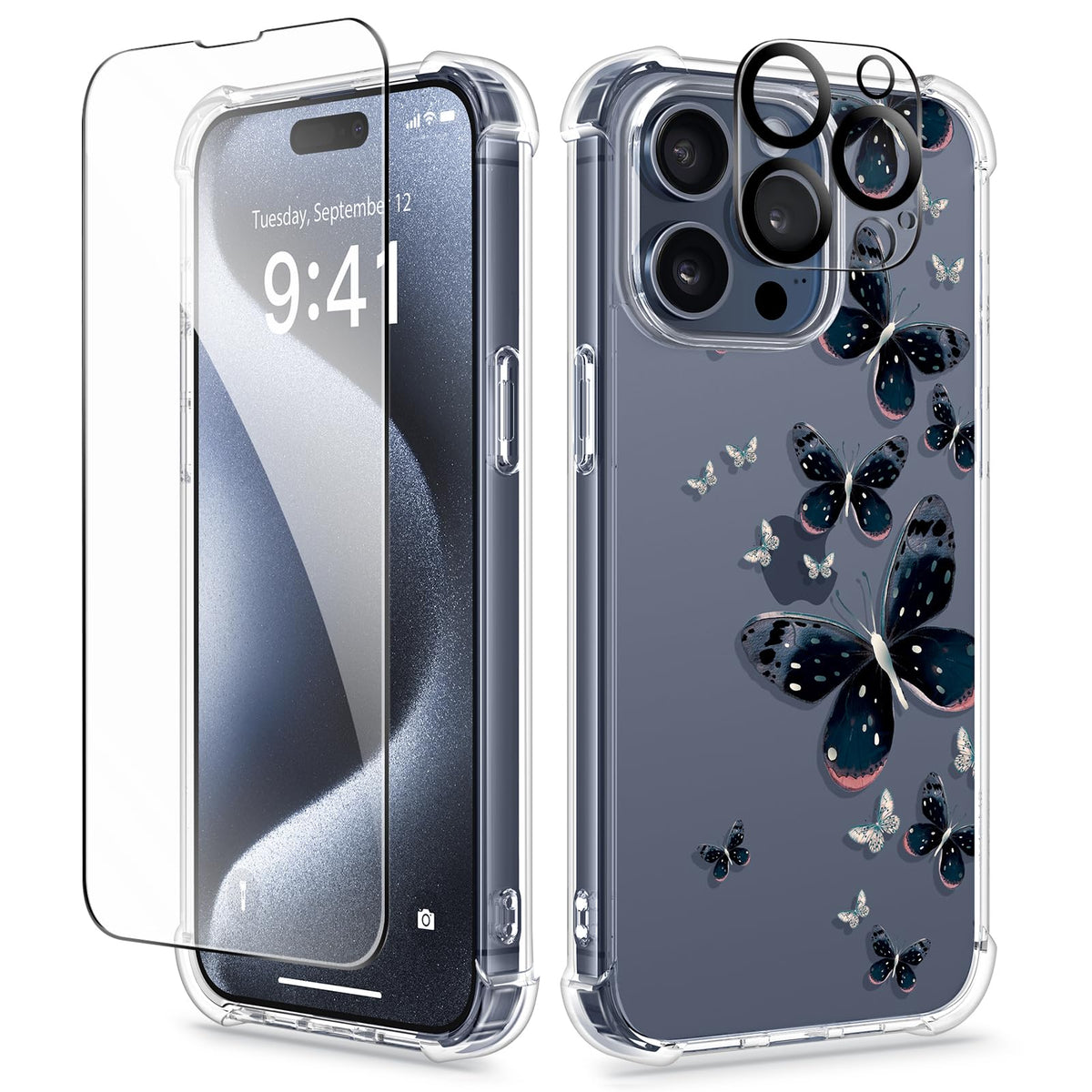 GVIEWIN for iPhone 14 Case Floral, Screen Protector & Camera Lens Protector
