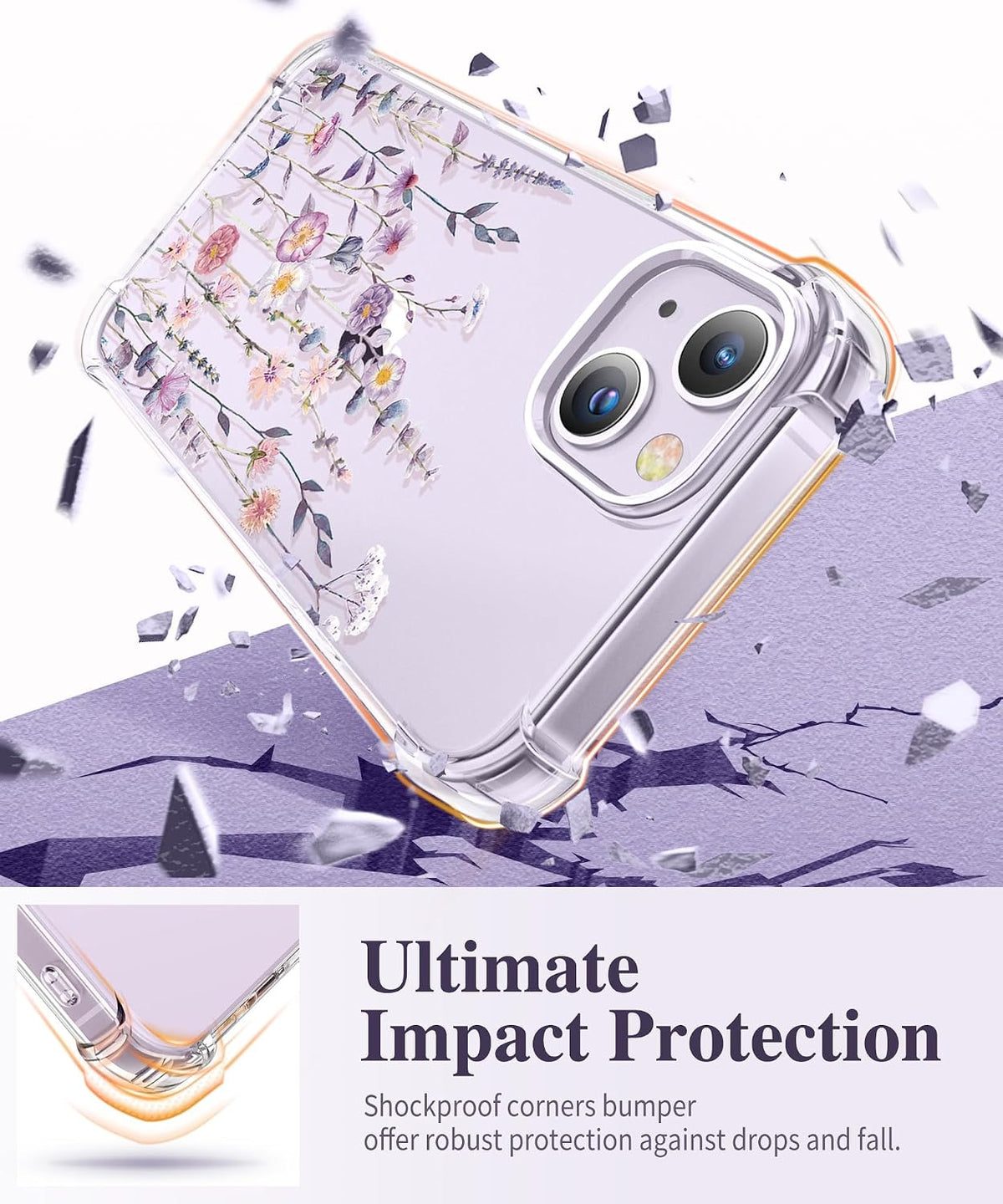 GVIEWIN for iPhone 14 Case Floral, Screen Protector & Camera Lens Protector