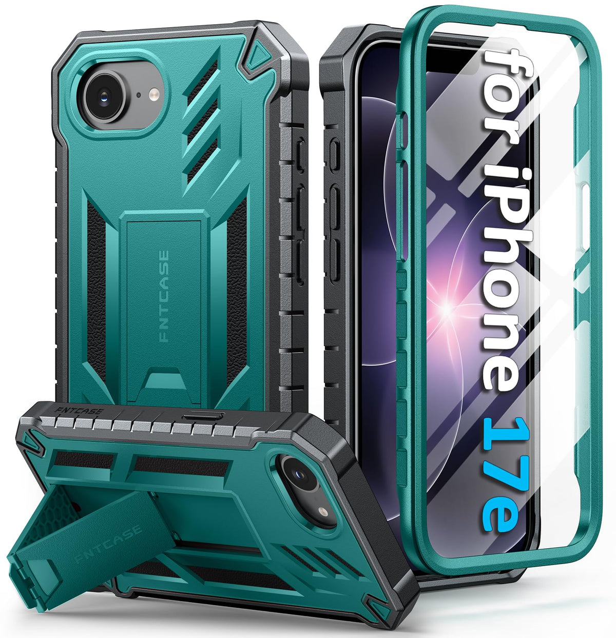 FNTCASE for iPhone 17e Case with Built-in Screen Protector and Kickstand