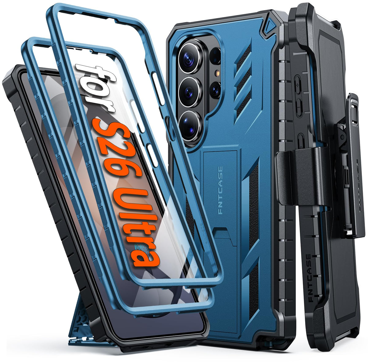 FNTCASE for Samsung Galaxy S25-FE Case with Belt Clip and Kickstand Black