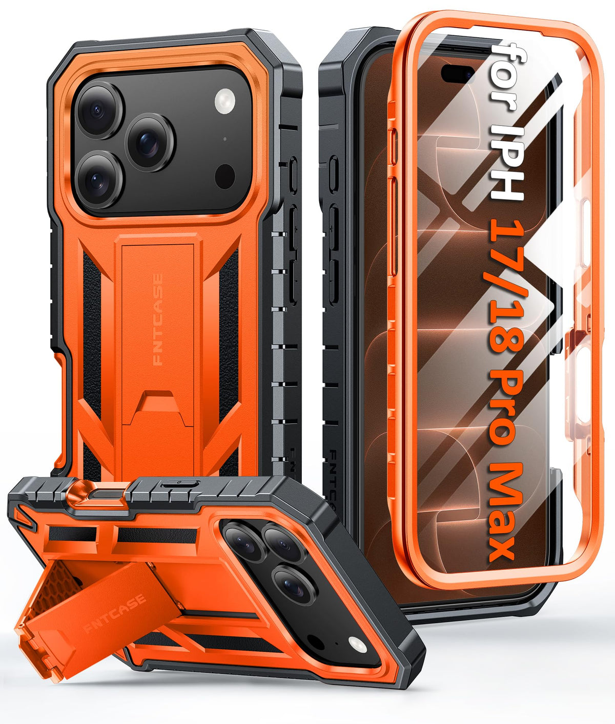 FNTCASE for iPhone 17e Case with Built-in Screen Protector and Kickstand