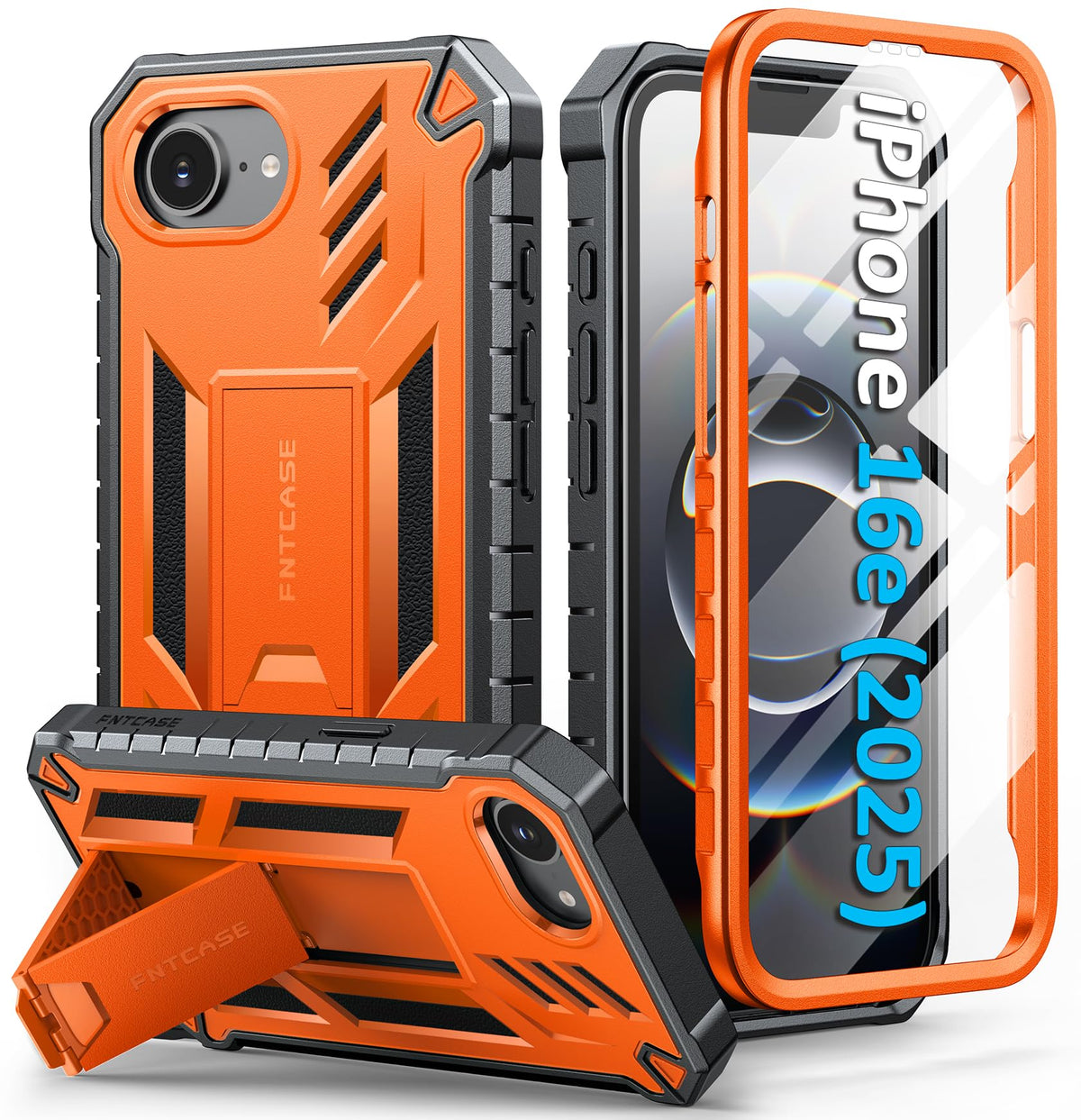 FNTCASE for iPhone 17e Case with Built-in Screen Protector and Kickstand