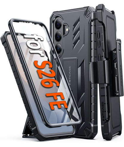 FNTCASE for Samsung Galaxy S25-FE Case with Belt Clip and Kickstand Black