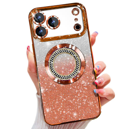 Misscase for iPhone 14 Magnetic Glitter Case Compatible with MagSafe,Full Protection Slim Shockproof Anti-Scratch Case with Camera Lens Protector Logo View Dust-Proof Net for Women Gold