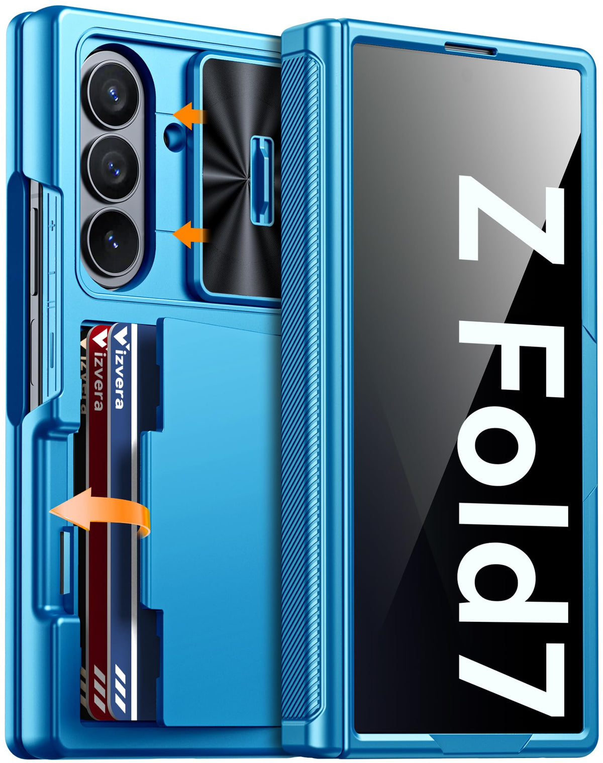 Vizvera for Samsung Galaxy Z Fold 7 Case RFID Wallet with Cards Holder [Hinge Cover] [Camera Cover] Shockproof Silicone Protective Phone Case for Z Fold 7 2025-Black
