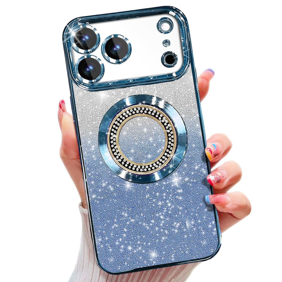Misscase for iPhone 14 Magnetic Glitter Case Compatible with MagSafe,Full Protection Slim Shockproof Anti-Scratch Case with Camera Lens Protector Logo View Dust-Proof Net for Women Gold