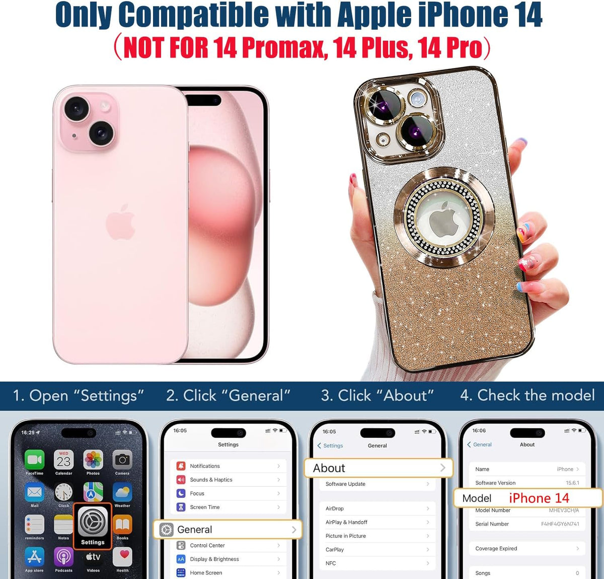 Misscase for iPhone 14 Magnetic Glitter Case Compatible with MagSafe,Full Protection Slim Shockproof Anti-Scratch Case with Camera Lens Protector Logo View Dust-Proof Net for Women Gold