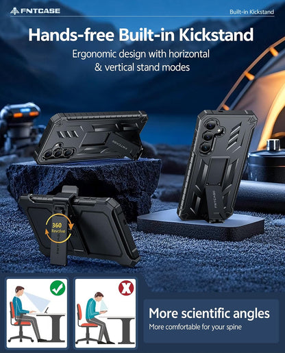 FNTCASE for Samsung Galaxy S25-FE Case with Belt Clip and Kickstand Black