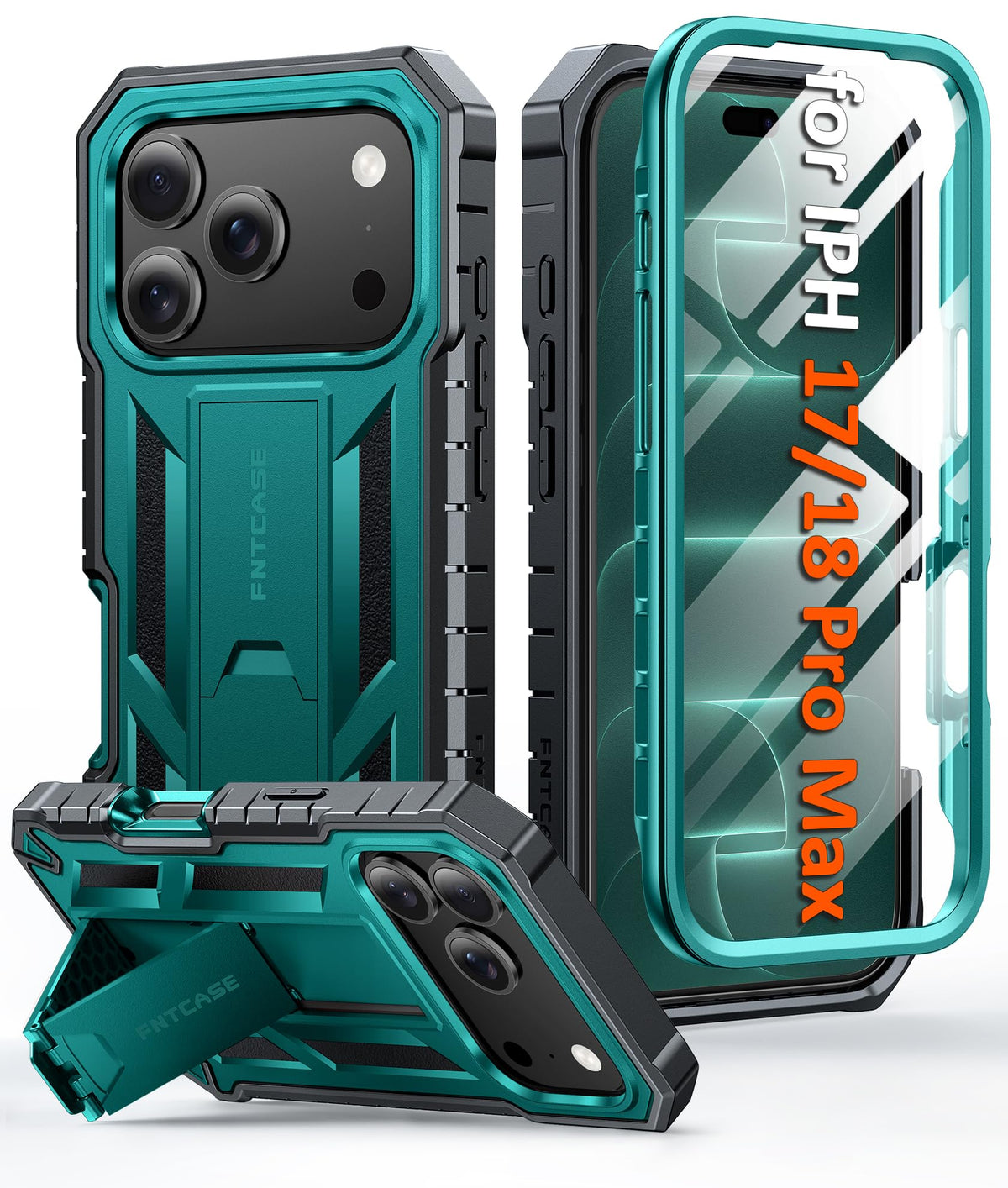 FNTCASE for iPhone 17e Case with Built-in Screen Protector and Kickstand