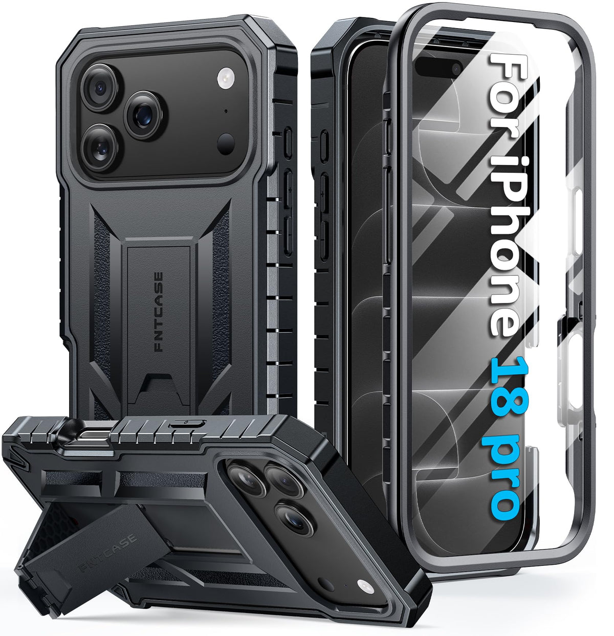 FNTCASE for iPhone 17e Case with Built-in Screen Protector and Kickstand