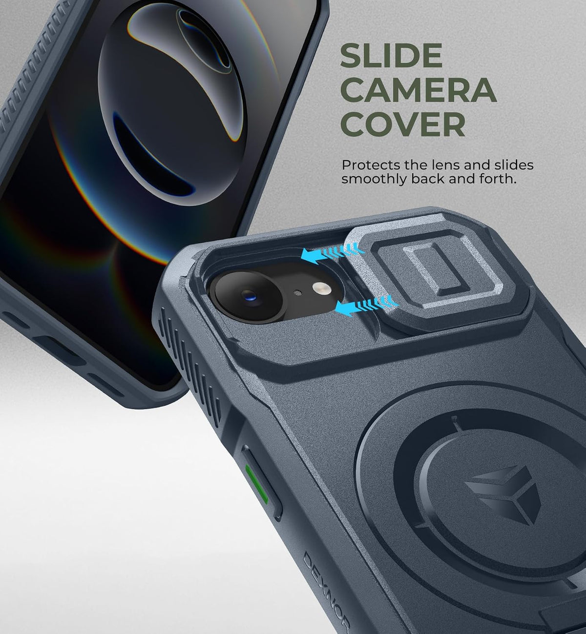 Dexnor for iPhone 17e/16e Case with Slide Camera Cover, 6.1 inch Navy Blue
