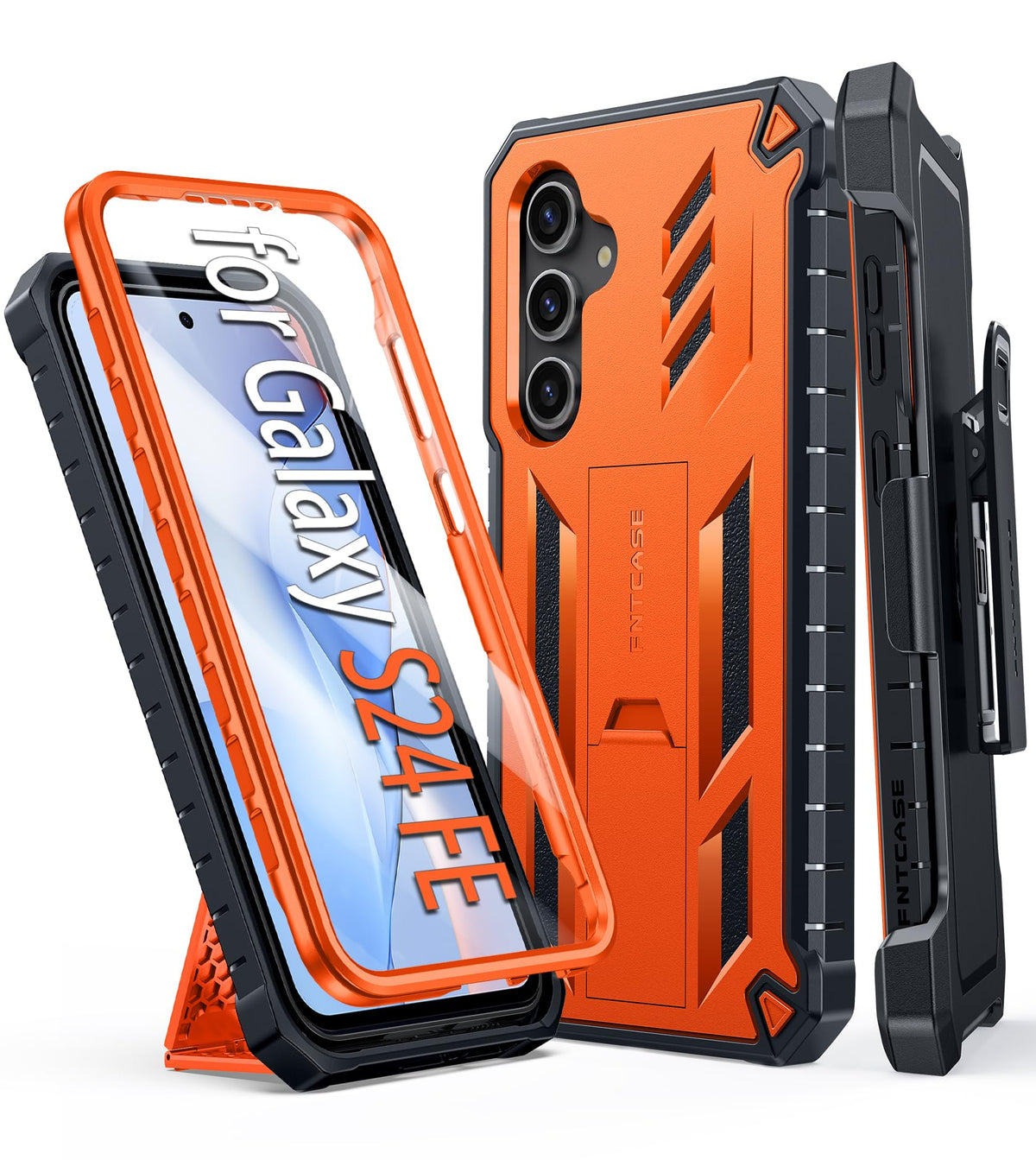 FNTCASE for Samsung Galaxy S25-FE Case with Belt Clip and Kickstand Black