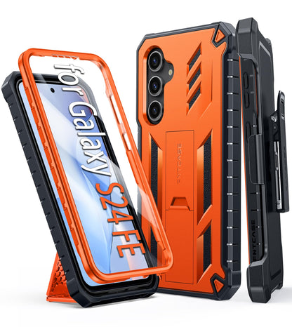 FNTCASE for Samsung Galaxy S25-FE Case with Belt Clip and Kickstand Black