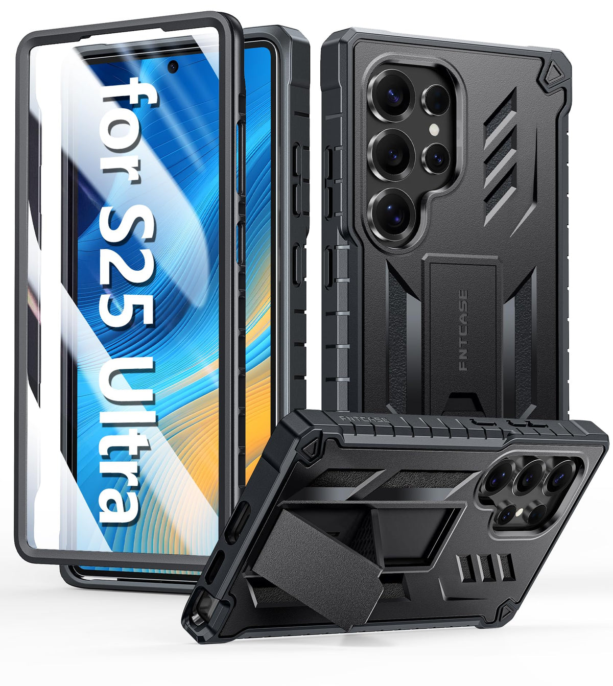 FNTCASE for Samsung Galaxy S25-FE Case with Belt Clip and Kickstand Black