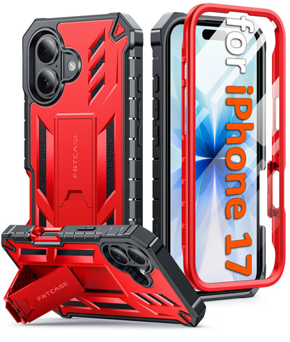 FNTCASE for iPhone 17e Case with Built-in Screen Protector and Kickstand