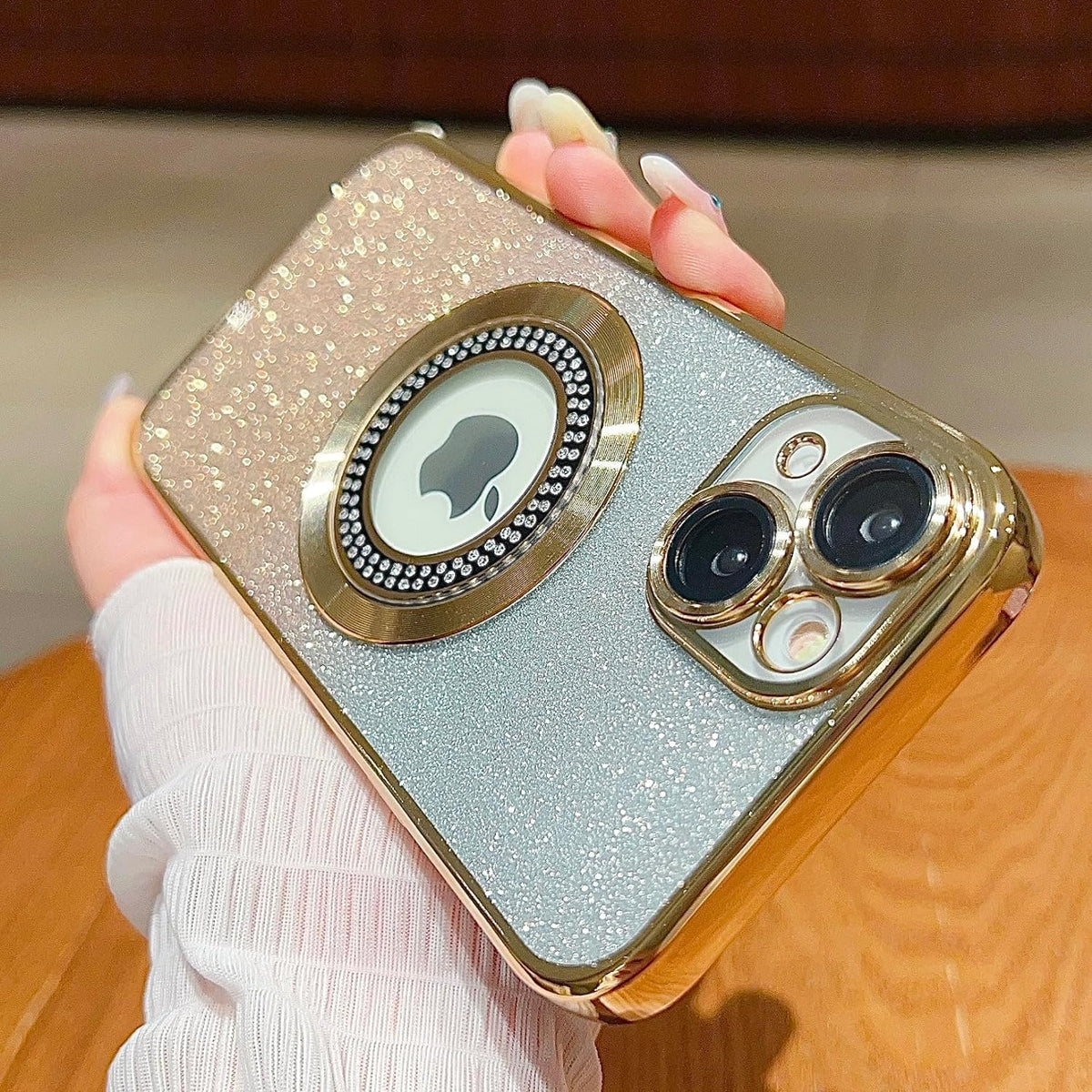 Misscase for iPhone 14 Magnetic Glitter Case Compatible with MagSafe,Full Protection Slim Shockproof Anti-Scratch Case with Camera Lens Protector Logo View Dust-Proof Net for Women Gold