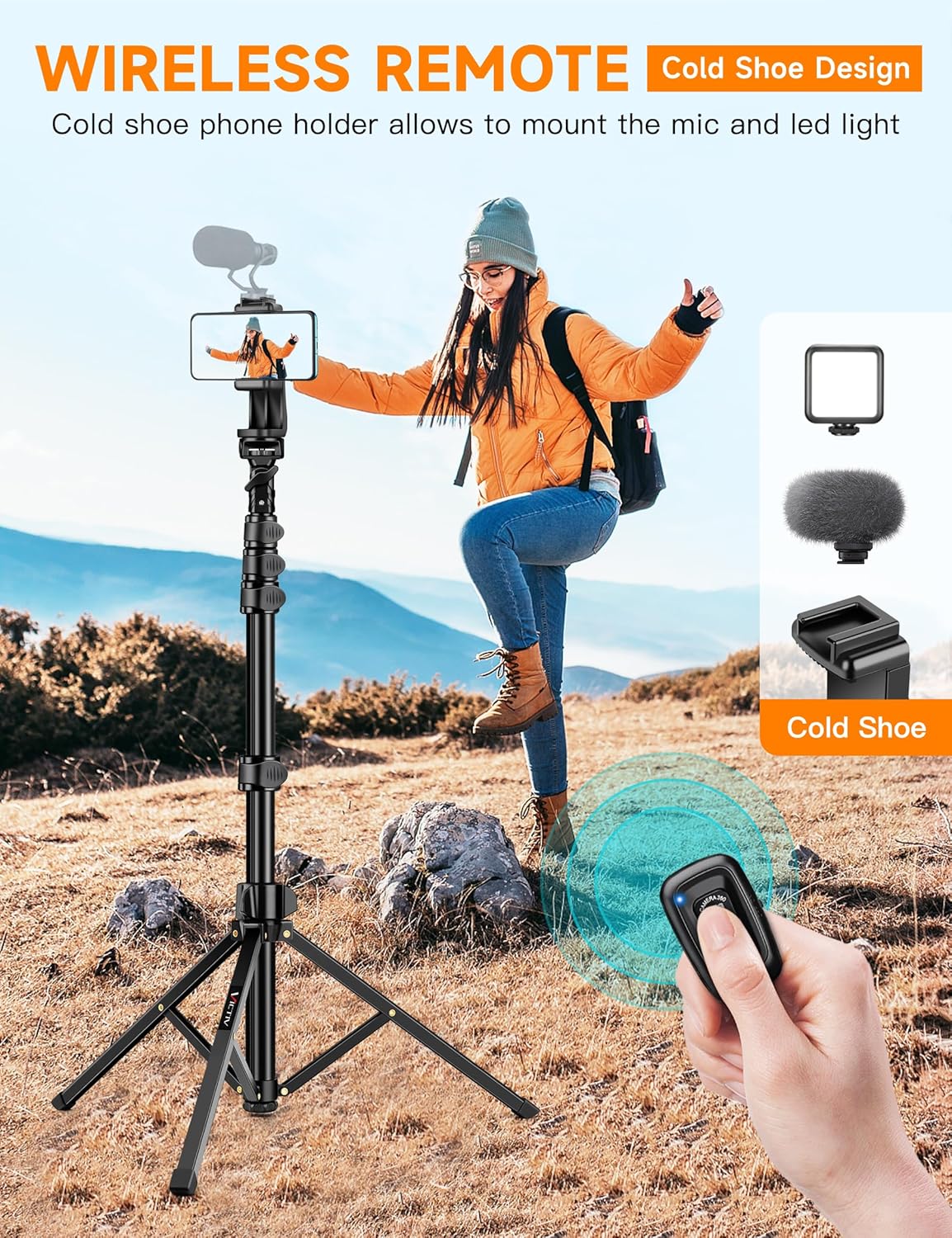 Phone Tripod, 86" Tall Tripod for iPhone with Flexible Gooseneck & Remote